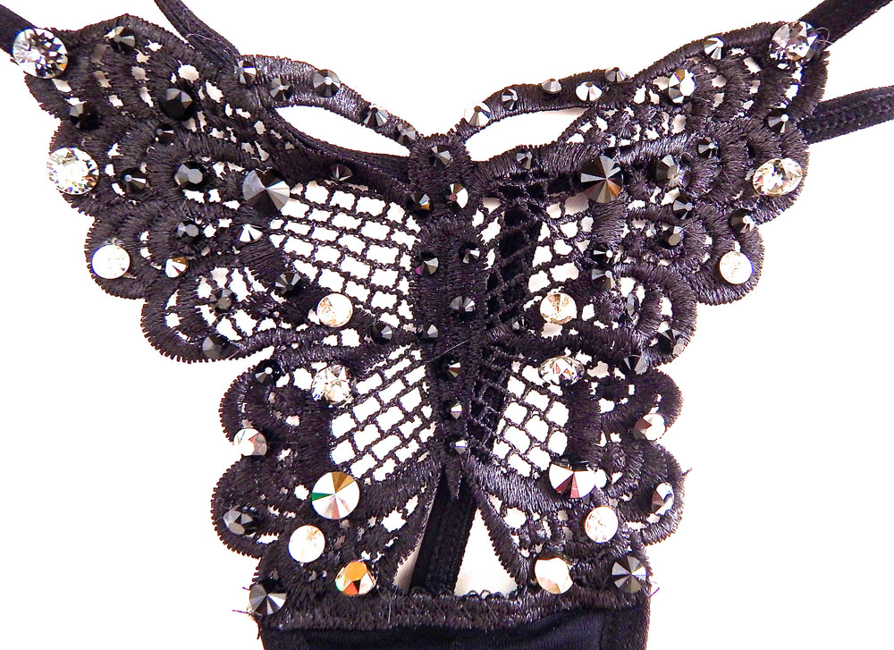 BLACK CAVIAR RHINESTONE THONG