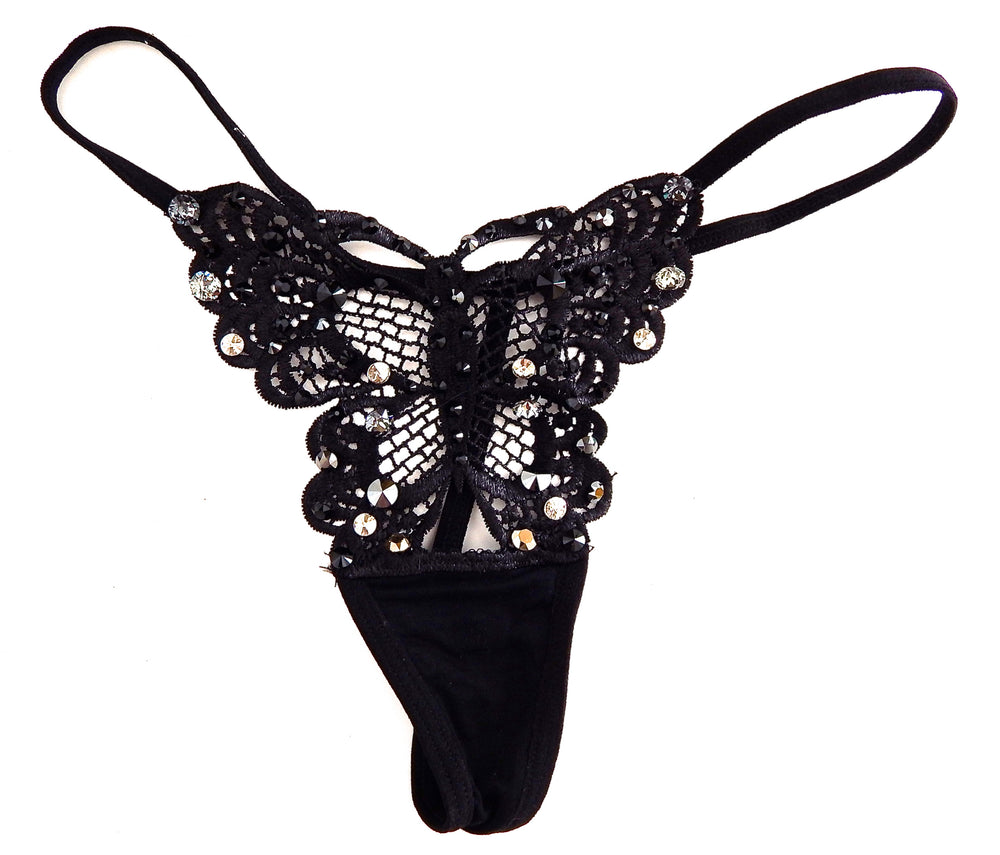BLACK CAVIAR RHINESTONE THONG