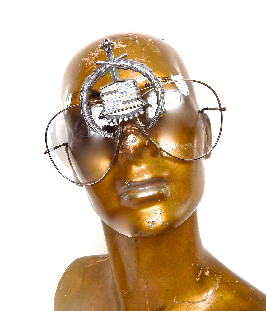CHEVY METAL CADILLAC SILVER CREST CLEAR AVIATOR GLASSES