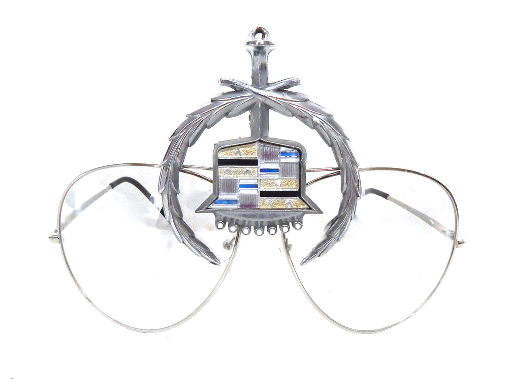 CHEVY METAL CADILLAC SILVER CREST CLEAR AVIATOR GLASSES