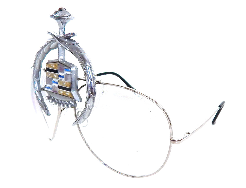 CHEVY METAL CADILLAC SILVER CREST CLEAR AVIATOR GLASSES