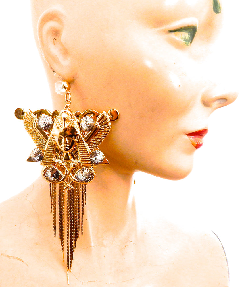 EGYPTIAN GOLD CLEOPATRA GOLD DUST FRINGE EARRINGS