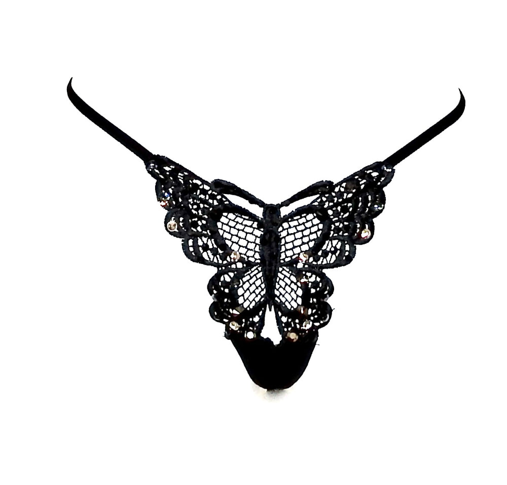 BLACK CAVIAR RHINESTONE THONG