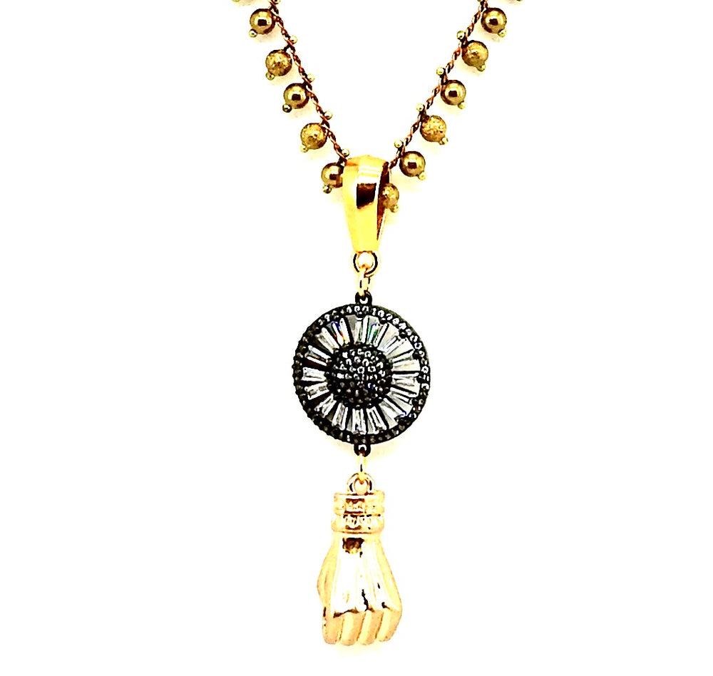 FISTS OF FURY BLACK & GOLD SUNFLOWER NECKLACE