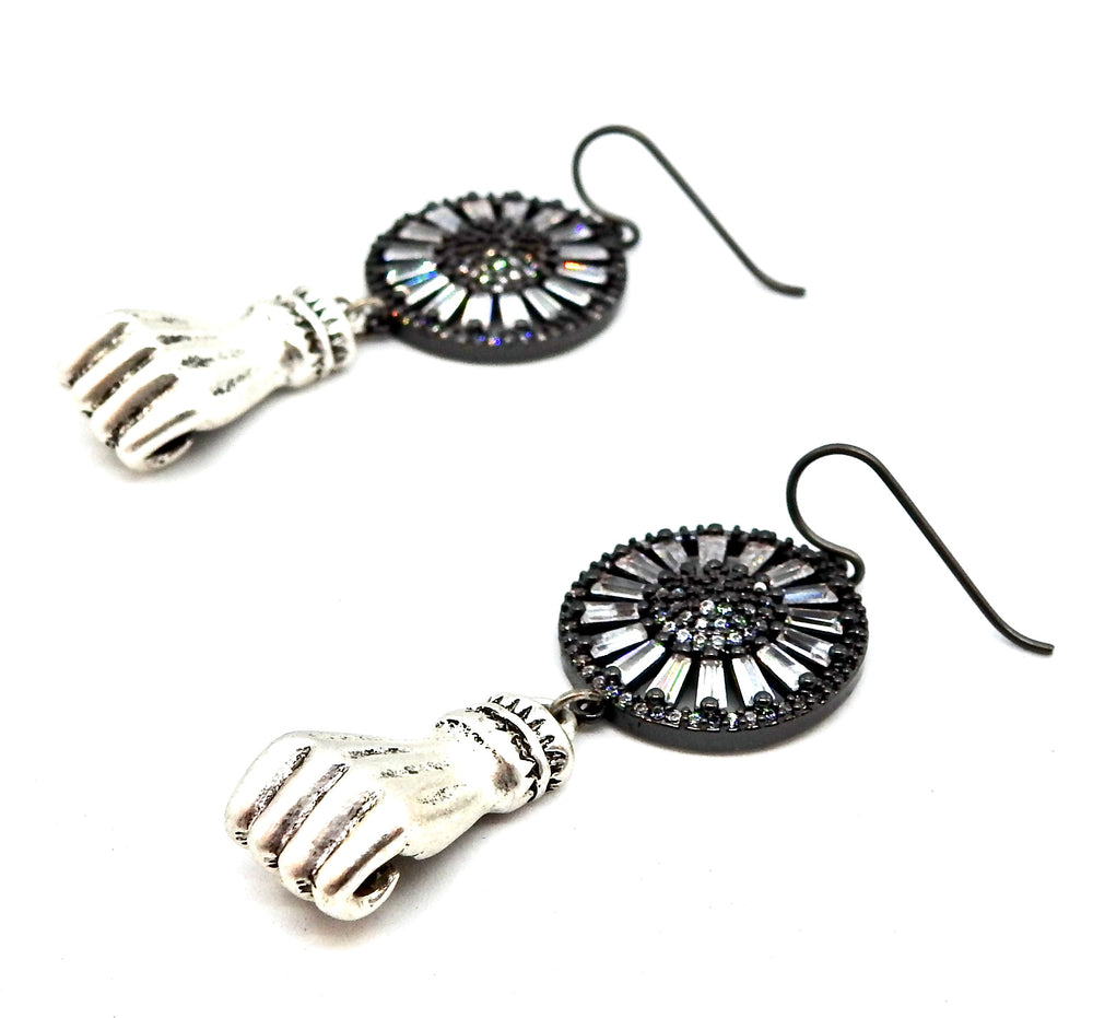 FISTS OF FURY BLACK & SILVER SUNFLOWER EARRINGS