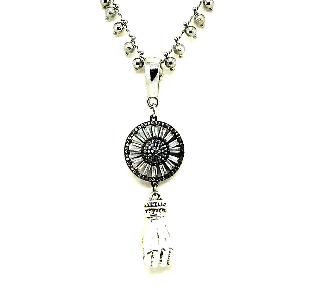 FISTS OF FURY BLACK & SILVER SUNFLOWER NECKLACE