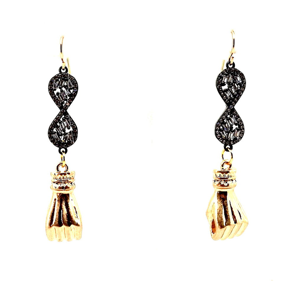 FISTS OF FURY BLACK & GOLD INFINITY EARRINGS