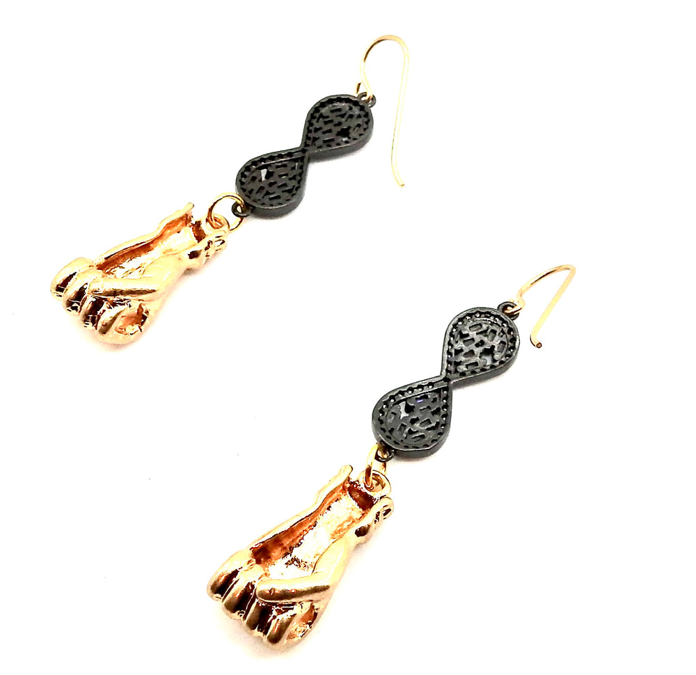 FISTS OF FURY BLACK & GOLD INFINITY EARRINGS