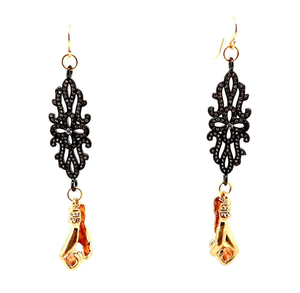 FISTS OF FURY BLACK & GOLD FILAGREE EARRINGS