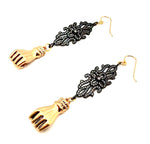 FISTS OF FURY BLACK & GOLD FILAGREE EARRINGS