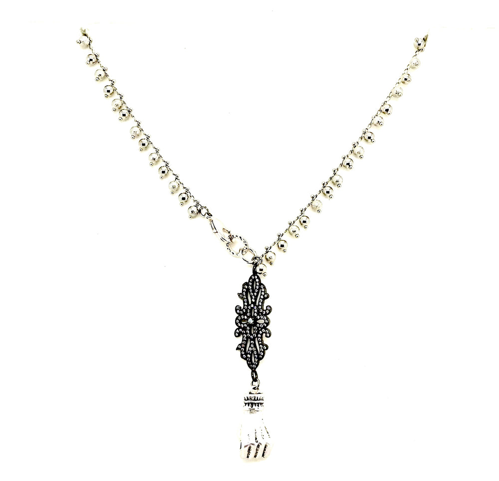 FISTS OF FURY BLACK & SILVER FILAGREE NECKLACE