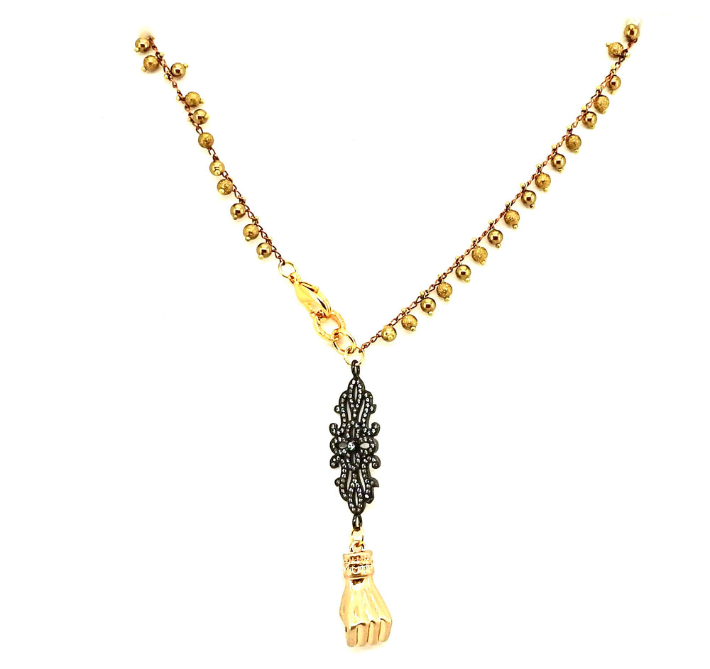 FISTS OF FURY BLACK & GOLD FILAGREE NECKLACE