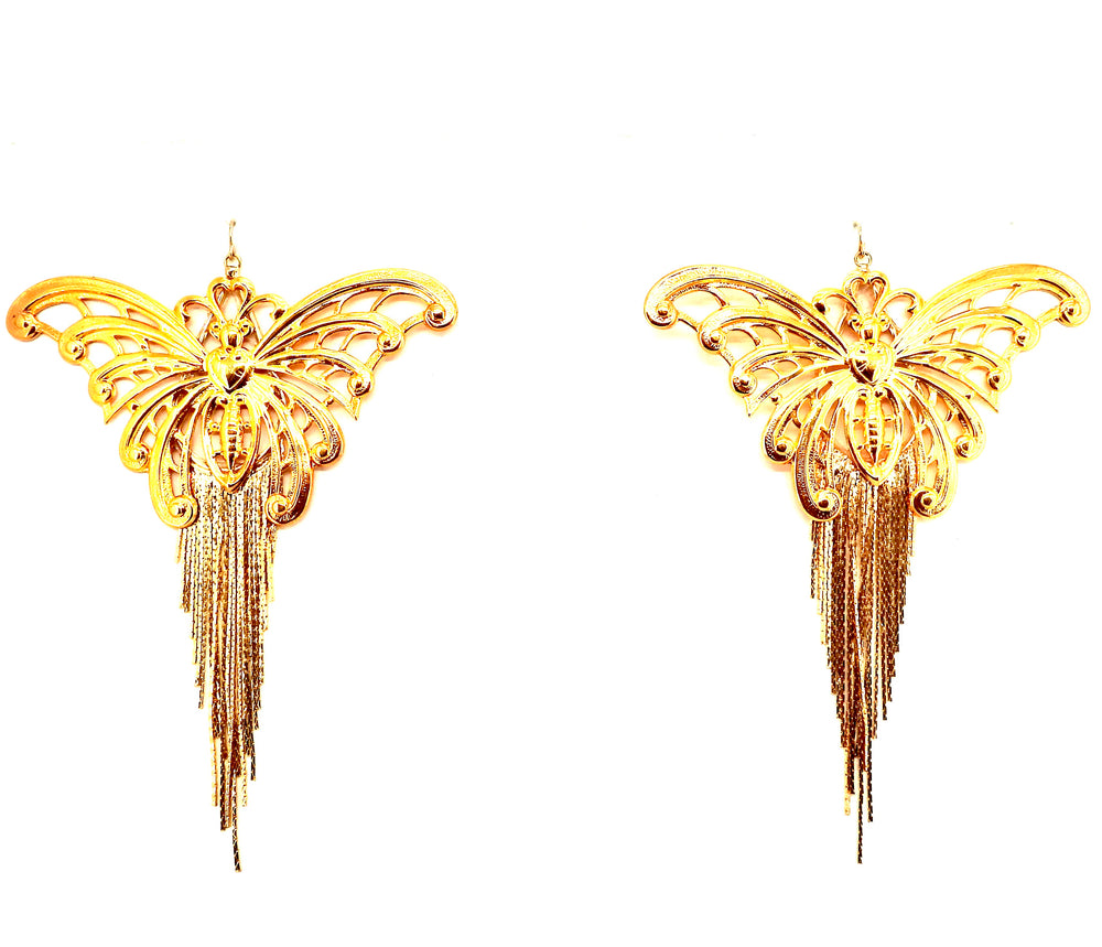 WESTRAY GOLD BUTTERFLY KNIFE FRINGE EARRINGS