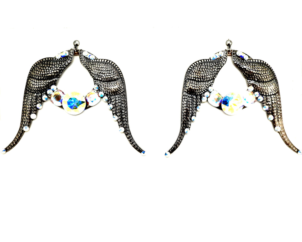 WESTRAY SILVER RHINESTONE PANTHER EARRINGS