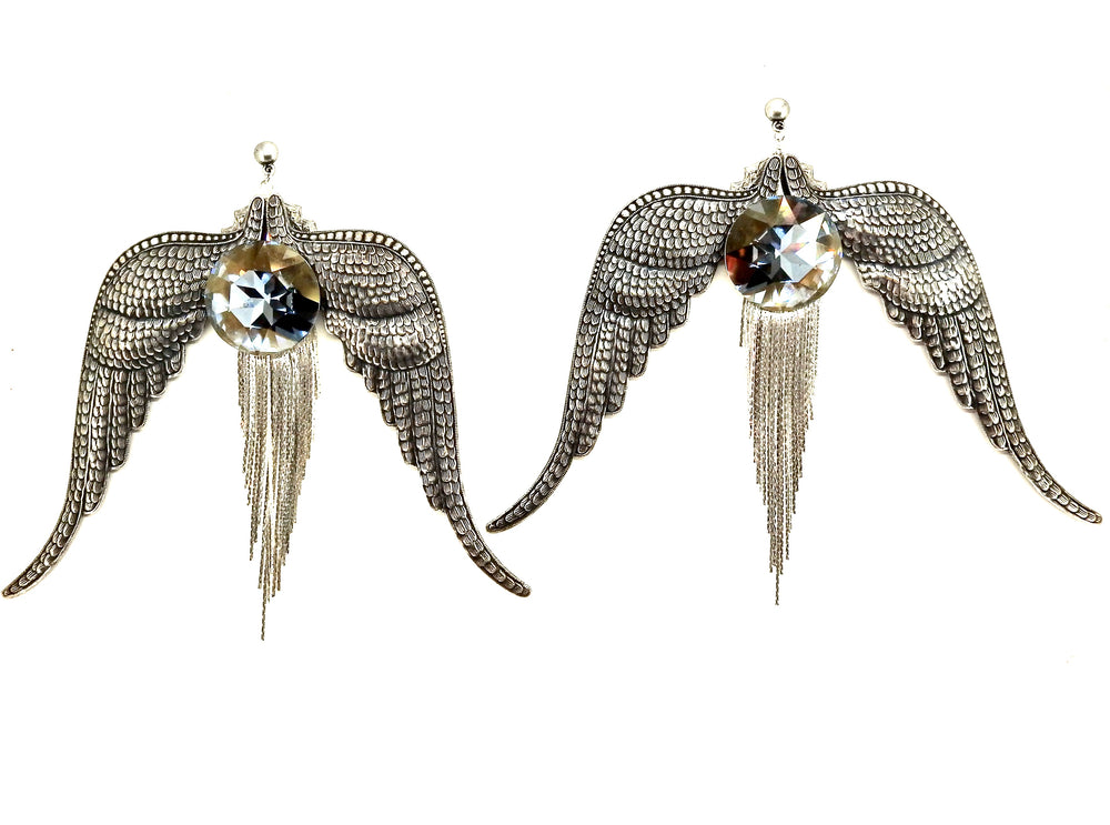 WESTRAY SILVER PANTHER FRINGE EARRINGS