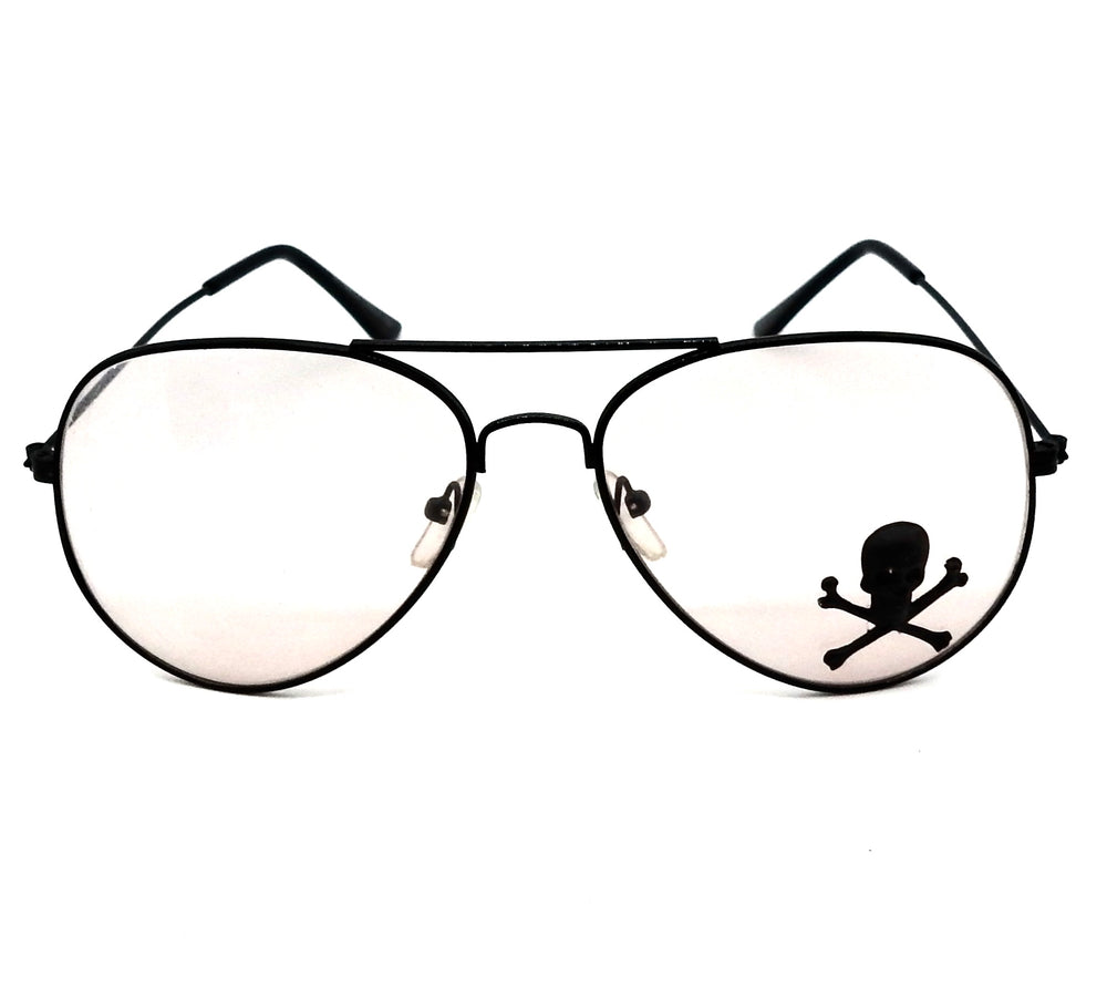 AVIATOR BLACK SKULL CLEAR GLASSES