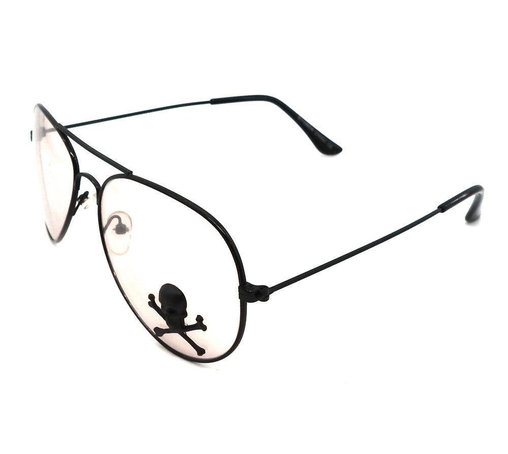 AVIATOR BLACK SKULL CLEAR GLASSES
