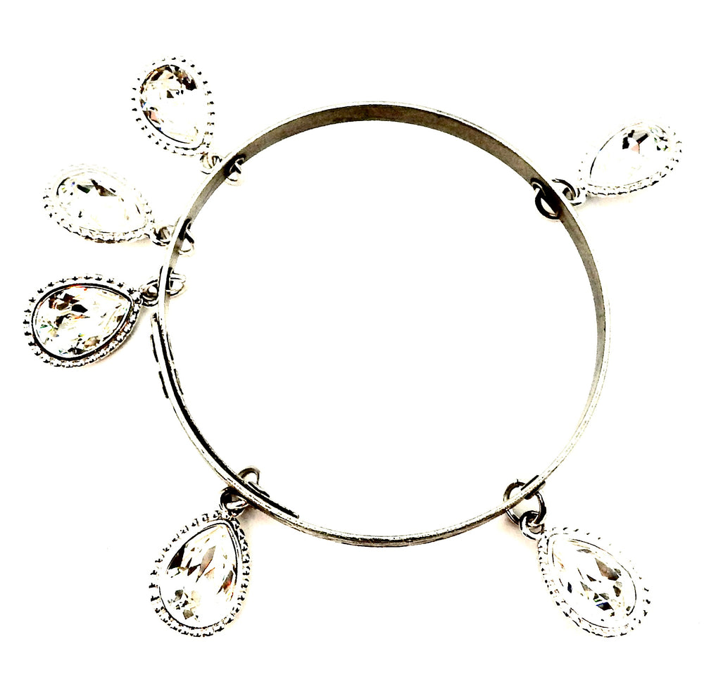 THUNDERBIRD CRYSTAL MOON DROP BANGLE SILVER