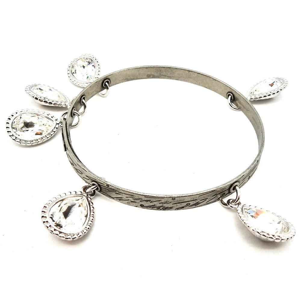 THUNDERBIRD CRYSTAL MOON DROP BANGLE SILVER