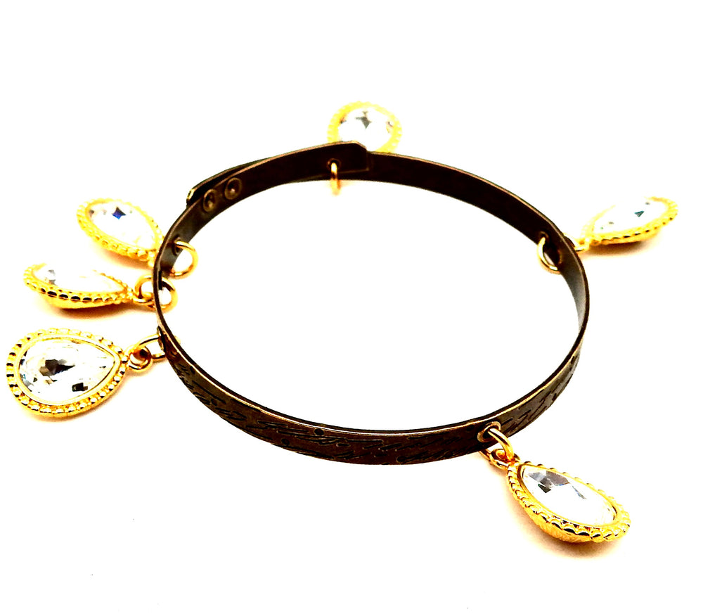 THUNDERBIRD CRYSTAL MOON DROP BANGLE GOLD