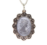 IMPERIAL GLASS BLUE SMOKE LADY CAMEO NECKLACE