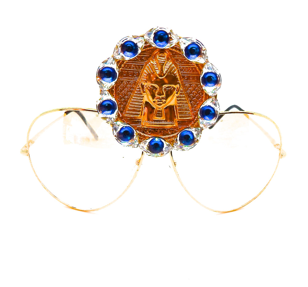 EGYPTIAN GOLD EYE OF GOD MEDALLION AVIATOR SUNGLASSES