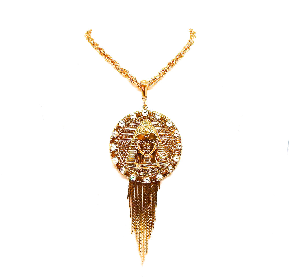 EGYPTIAN GOLD TUTANKHAMUN MOONDUST FRINGE NECKLACE