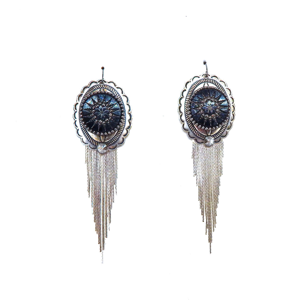 PONDEROSA PONY EXPRESS CONCHO FRINGE EARRINGS