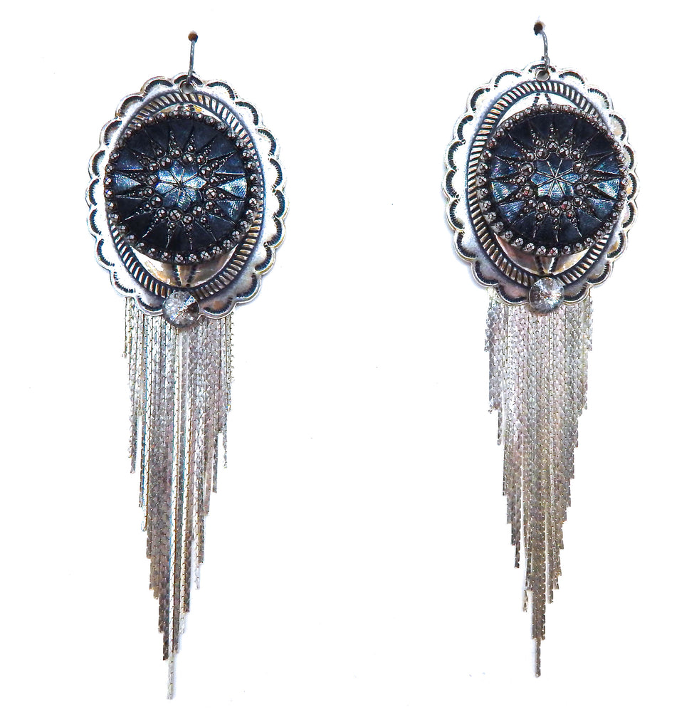 PONDEROSA PONY EXPRESS CONCHO FRINGE EARRINGS