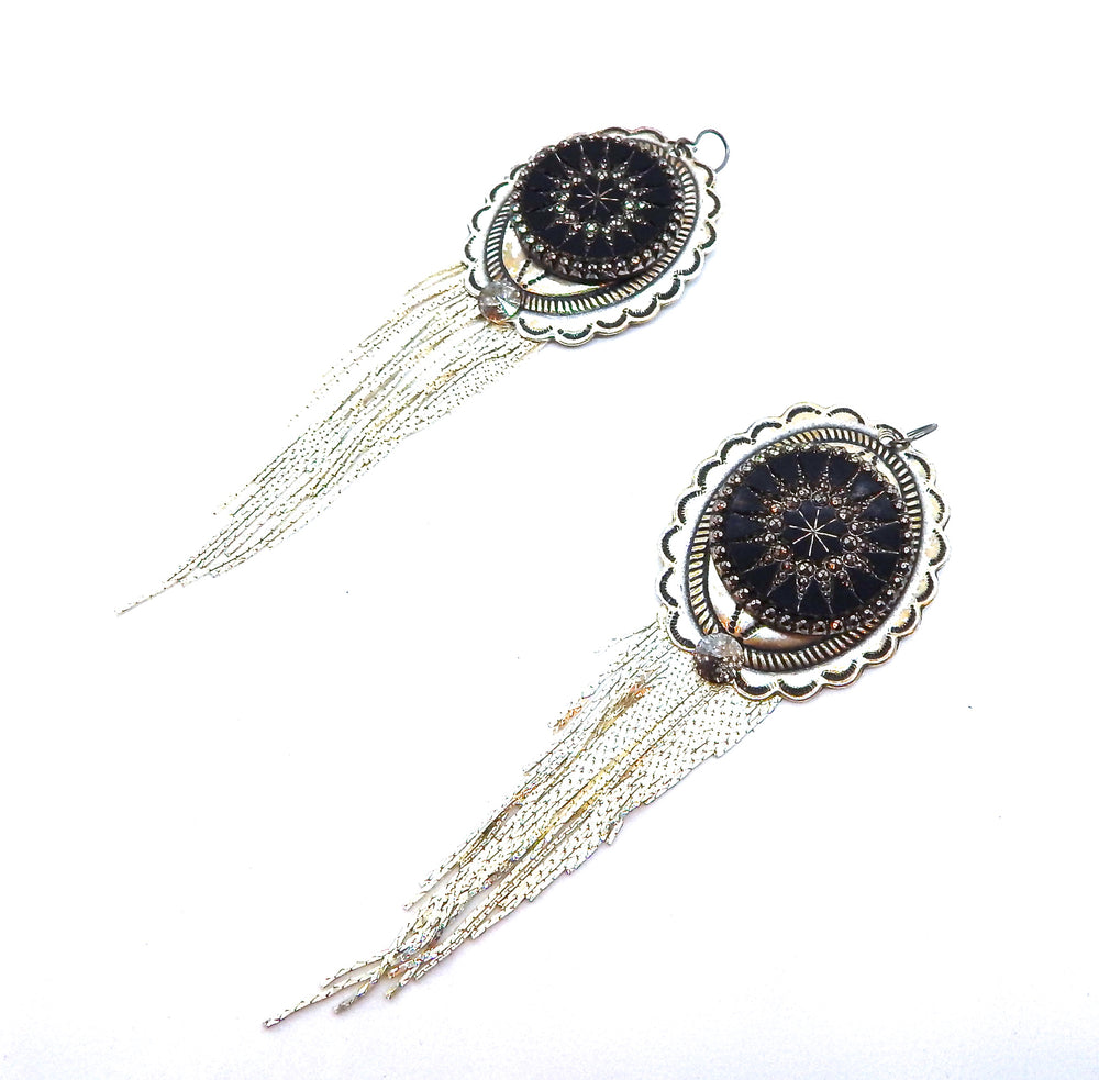 PONDEROSA PONY EXPRESS CONCHO FRINGE EARRINGS