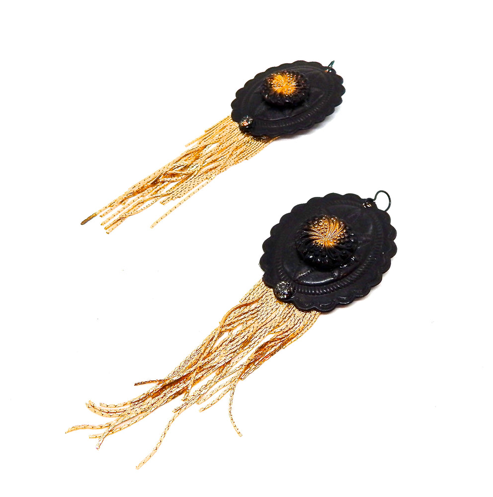 PONDEROSA LONE STAR CONCHO FRINGE EARRINGS