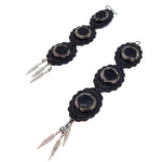 PONDEROSA LONGMIRE SMOKE CONCHO FEATHER EARRINGS