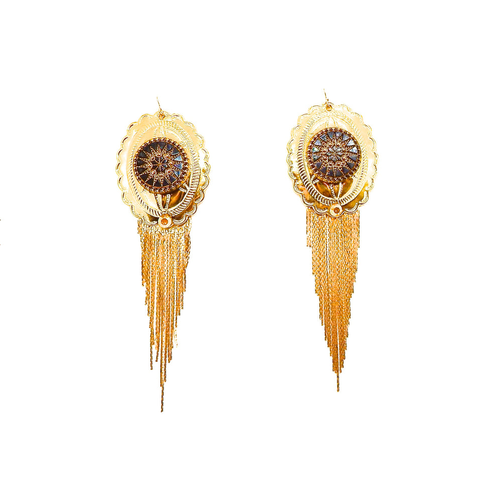 PONDEROSA HIGH NOON CONCHO FRINGE EARRINGS