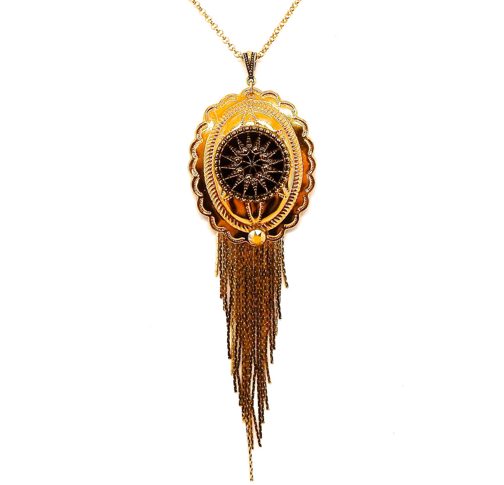 PONDEROSA HIGH NOON CONCHO FRINGE NECKLACE