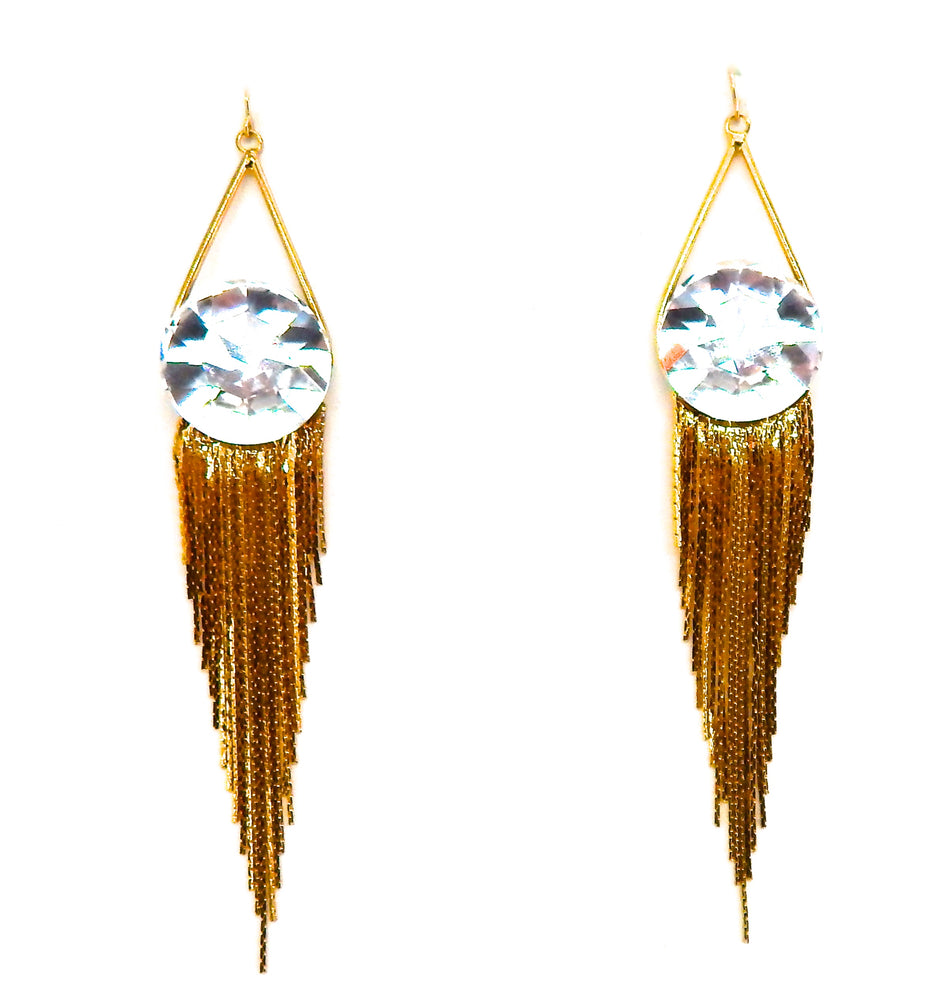 THUNDERBIRD MOONDUST ROUND GOLD FRINGE EARRINGS