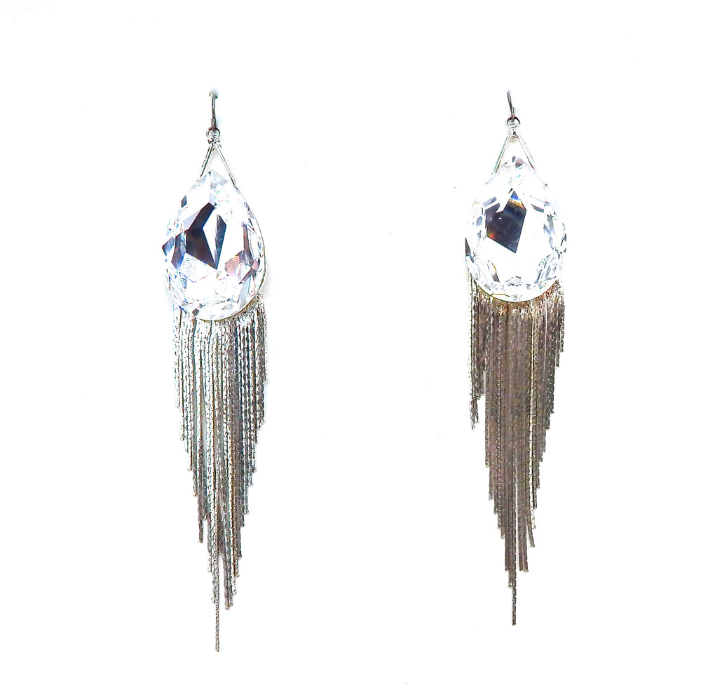 THUNDERBIRD MOONDUST DROP SILVER FRINGE EARRINGS