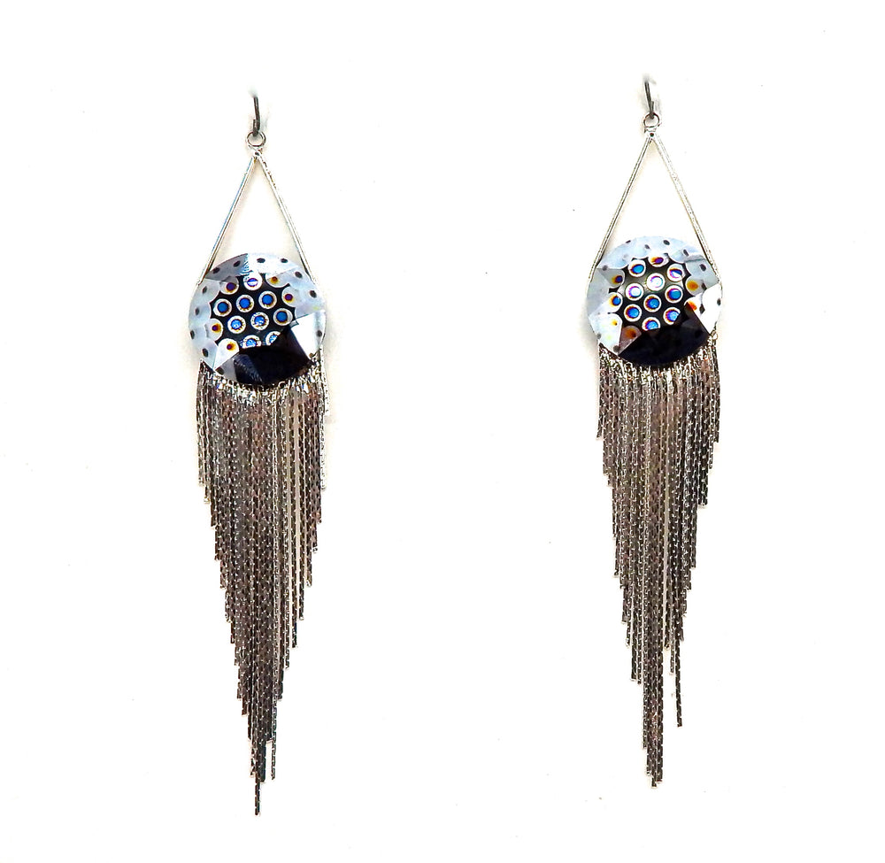 THUNDERBIRD PEACOCK ROUND SILVER FRINGE EARRINGS