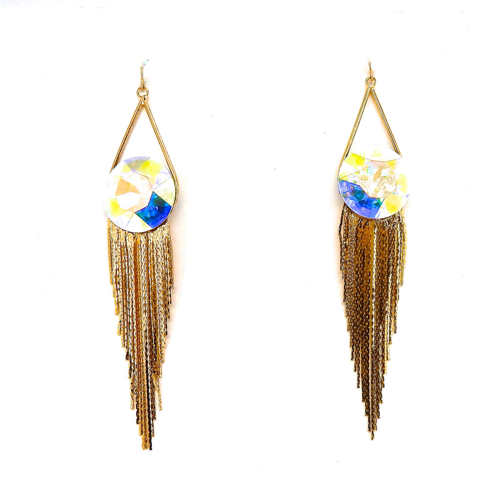 THUNDERBIRD OPAL ROUND GOLD FRINGE EARRINGS