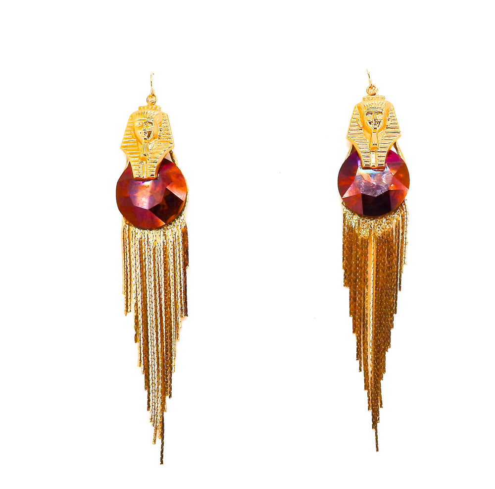 EGYPTIAN GOLD RAMSES MAHOGANY FRINGE EARRINGS