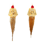 EGYPTIAN GOLD KING TUT SCARLET RHINESTONE FRINGE EARRINGS