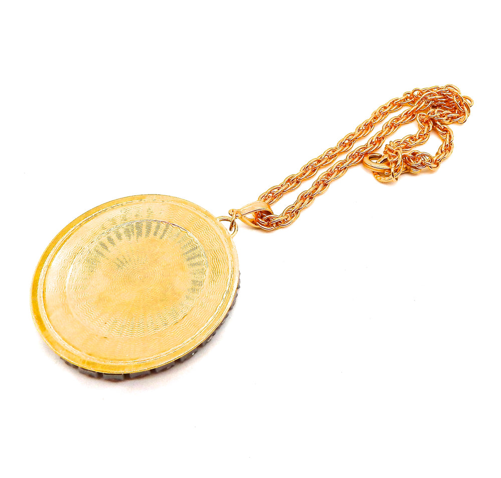 EGYPTIAN GOLD TUTANKHAMUN SUN DUST RHINESTONE MEDALLION NECKLACE