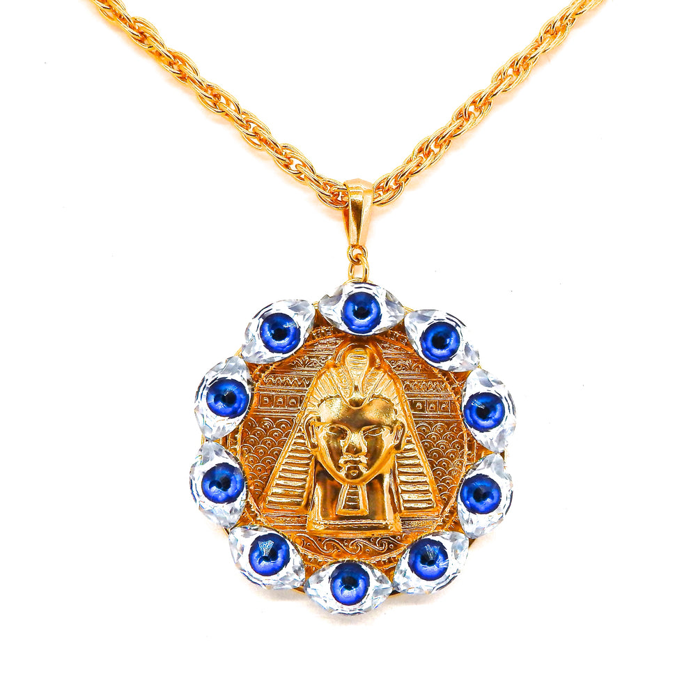 EGYPTIAN GOLD EYE OF GOD MEDALLION NECKLACE