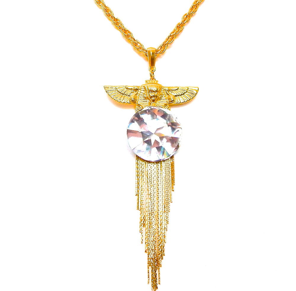 EGYPTIAN GOLD ISIS GODDESS MOONDUST FRINGE NECKLACE