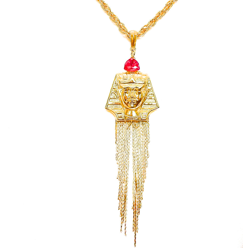 EGYPTIAN GOLD KING TUT SCARLET FRINGE NECKLACE