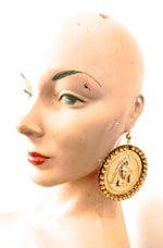 EGYPTIAN GOLD TUTANKHAMUN SUN DUST RHINESTONE MEDALLION EARRINGS