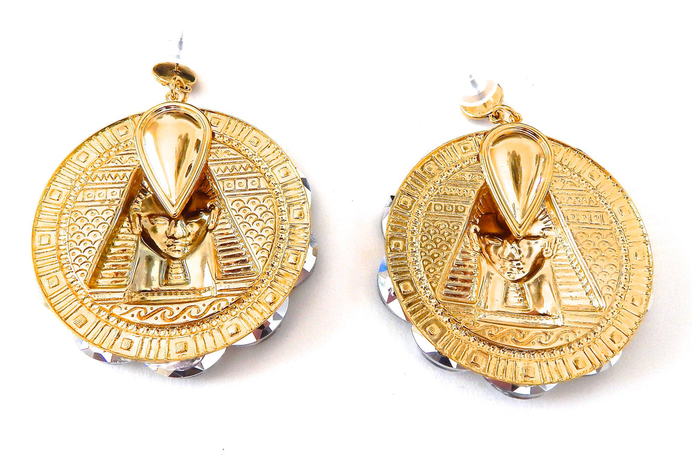 EGYPTIAN GOLD EYE OF GOD MEDALLION EARRINGS