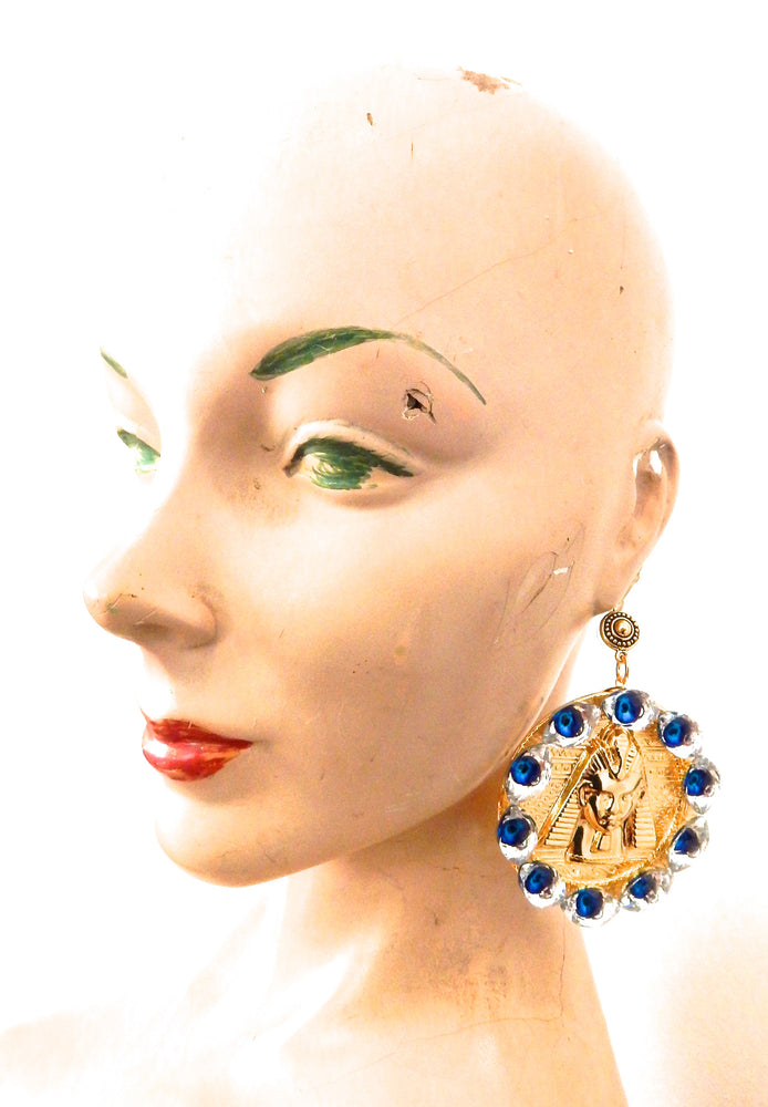 EGYPTIAN GOLD EYE OF GOD MEDALLION EARRINGS