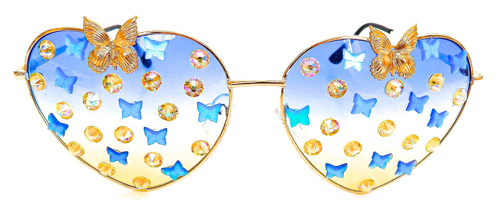 FAIRY REBEL CALIFORNIA SISTER GILT BUTTERFLY JUMBO HEART SUNGLASSSES