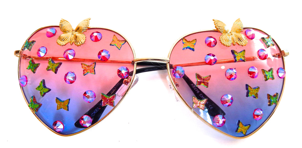 FAIRY REBEL PEACOCK SWALLOWTAIL GILT BUTTERFLY JUMBO HEART SUNGLASSSES
