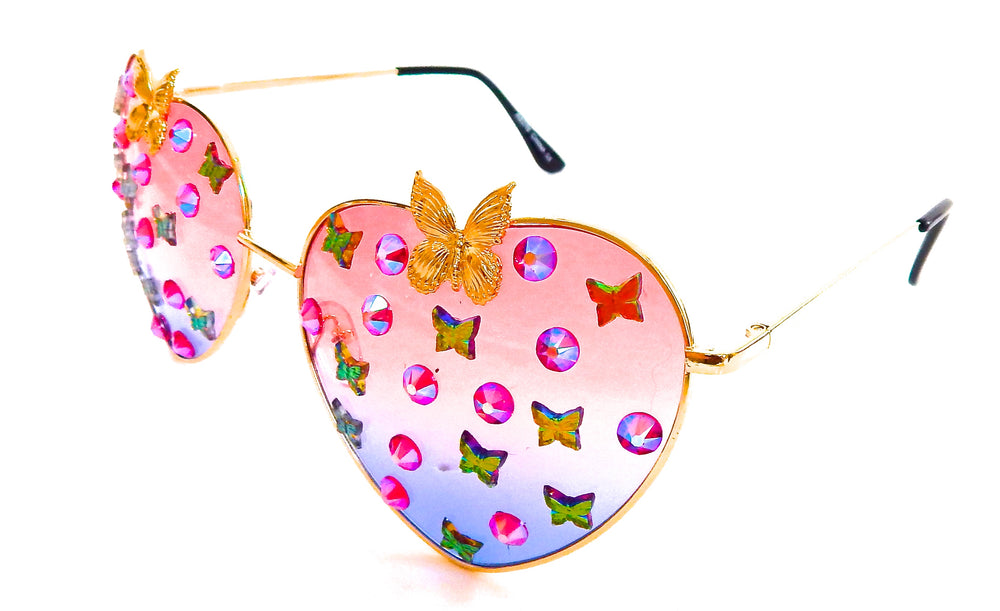 FAIRY REBEL PEACOCK SWALLOWTAIL GILT BUTTERFLY JUMBO HEART SUNGLASSSES